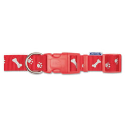 Indulgence Nylon Adjustable Collar Paw N Bone Red 30-50cm Sz 2-5