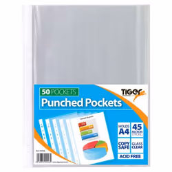 Tiger Multi Punched Pocket Polypropylene A4 45 Micron Top Opening Clea