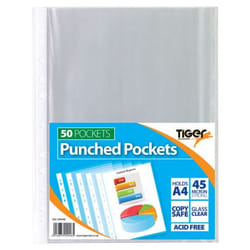 Tiger Multi Punched Pocket Polypropylene A4 45 Micron Top Opening Clea