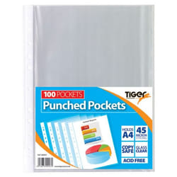 Tiger Multi Punched Pocket Polypropylene A4 45 Micron Top Opening Clea