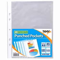 Tiger Multi Punched Pocket Polypropylene A5 45 Micron Top Opening Clea