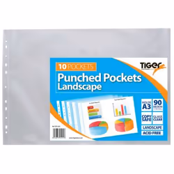 Tiger Multi Punched Pocket Polypropylene A3 90 Micron Top Opening Land