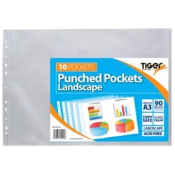 Tiger Multi Punched Pocket Polypropylene A3 90 Micron Top Opening Land