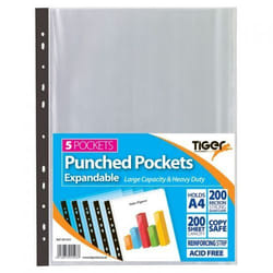 Tiger Multi Punched Expandable Pocket Polypropylene A4 150 Micron Top