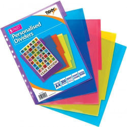 Tiger Personalised 5 Part Polypropylene Dividers A4 Assorted Colours -