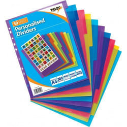 Tiger Personalised 10 Part Polypropylene Dividers A4 Assorted Colours