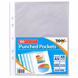 Tiger Multi Punched Pocket Polypropylene A5 45 Micron Top Opening Clea