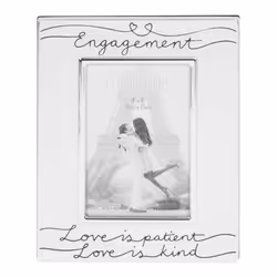 Silver Plated Photo Frame with Heart & Script 'Engagement' Holds 4' x 6' photo