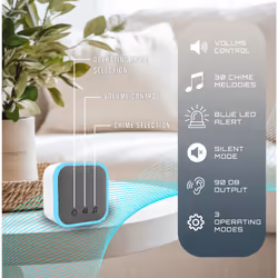 Wireless Portable Door Chime, 150m Operating Range, 30 Different Chimes, LED Chime Alert, 3 Operating Modes, Easy Install, White