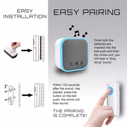 Wireless Portable Door Chime, 150m Operating Range, 30 Different Chimes, LED Chime Alert, 3 Operating Modes, Easy Install, White