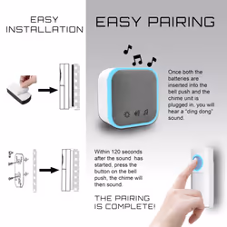 Wireless Plug-in Door Chime, 150m Operating Range, 30 Different Chimes, LED Chime Alert, 3 Operating Modes, Easy Install, White