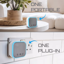Wireless Portable & Plug-in Door Chime Set, 150m Operating Range, 30 Different Chimes, LED Chime Alert, 3 Operating Modes, Easy Install, White