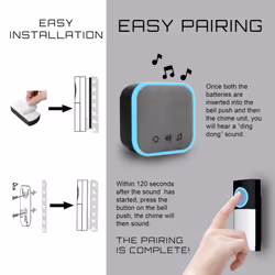 Wireless Portable Door Chime, 150m Operating Range, 30 Different Chimes, LED Chime Alert, 3 Operating Modes, Easy Install, Black