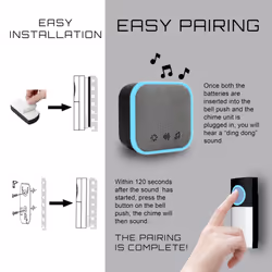 Wireless Plug-in Door Chime, 150m Operating Range, 30 Different Chimes, LED Chime Alert, 3 Operating Modes, Easy Install, Black