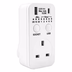 Countdown Plug-in Timer, UK 3 Pin Plug, USB-A & USB-C Sockets, Energy Saving, 7 Timer options for Operating Home Appliances & ...