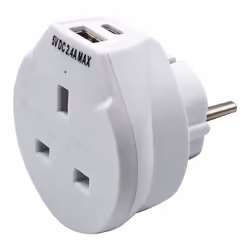 UK to European Travel Adaptor Plug with USB-A & USB-C Charger, UK 3 Pin Power Plug to EU 2 pin socket, Germany, Spain, France ...