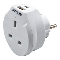 UK to European Travel Adaptor Plug with USB-A & USB-C Charger, UK 3 Pin Power Plug to EU 2 pin socket, Germany, Spain, France, Austria, Portugal,