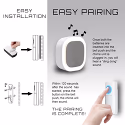Wireless Plug-in Door Chime with Built-in Night Light, Dusk & Dawn Sensor, 200m Operating Range, 30 Chimes, LED Chime Alert, Easy Install