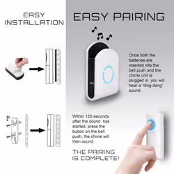 Wireless Plug-in Door Chime with Built-in USB-A & USB-C Charger, 200m Operating Range, 30 Different Chimes, LED Chime Alert, Easy Install
