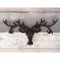 Homezoneî Vintage Brown Cast Iron Highland Stag's Head With 6 Hook Antlers. Wall Mounted Coat Hooks Rack Wall Hanger Key H ...