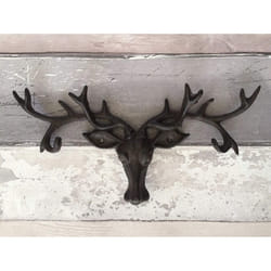 HomezoneÃÂ® Vintage Brown Cast Iron Highland Stag's Head With 6 Hook Antlers. Wall Mounted Coat Hooks Rack Wall Hanger Key Holder. Rustic Home Or...