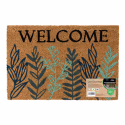 JVL Eco-Friendly Latex Backed Coir Entrance Doormat, 40x60cm - Welcome Leaves