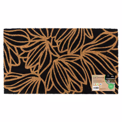 JVL Eco-Friendly Latex Backed Coir Entrance Doormat, 40x70cm - Black Floral