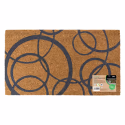 JVL Eco-Friendly Latex Backed Coir Entrance Doormat, 40x70cm - Grey Circles