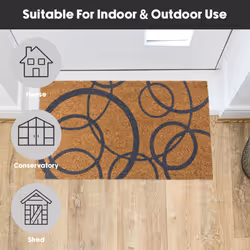 JVL Eco-Friendly Latex Backed Coir Entrance Doormat, 40x70cm - Grey Circles - Additional view 7