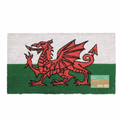 JVL Cymru Welsh Dragon Latex Backed Coir Coconut Entrance Door Mat, Multi-Colour, 40 x 70 cm