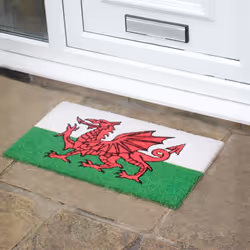 JVL Cymru Welsh Dragon Latex Backed Coir Coconut Entrance Door Mat, Multi-Colour, 40 x 70 cm