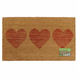 Eco-Friendly Latex Backed Coir Door Mat, Three Hearts