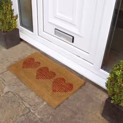 Eco-Friendly Latex Backed Coir Door Mat, Three Hearts