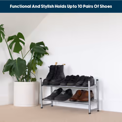 JVL Two Tier Stackable and Extendable Shoe Rack Storage Organiser, Metal, Grey