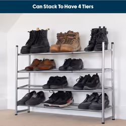 JVL Two Tier Stackable and Extendable Shoe Rack Storage Organiser, Metal, Grey