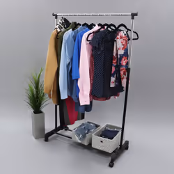 JVL 11-021 Adjustable Garment Rack Clothing Rail with Wheels, Metal, Black