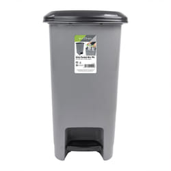 JVL Slim Plastic Lidded Foot Pedal Waste Bin, 15L, Grey