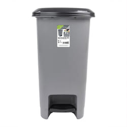 JVL Slim Plastic Lidded Foot Pedal Waste Bin, 40L, Grey