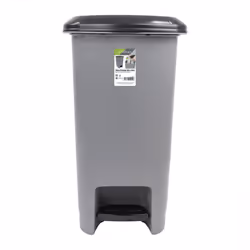JVL Slim Plastic Lidded Foot Pedal Waste Bin, 60L, Grey