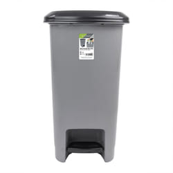 JVL Slim Plastic Lidded Foot Pedal Waste Bin, 60L, Grey