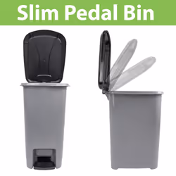 JVL Slim Plastic Lidded Foot Pedal Waste Bin, 60L, Grey - Additional view 10