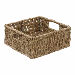 JVL Natural Seagrass Square Storage Baskets with Inset Handles Set of 3