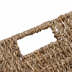 JVL Natural Seagrass Square Storage Baskets with Inset Handles Set of 3
