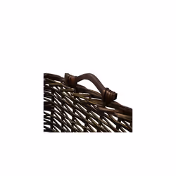 JVL Vertical Weave Rectangle Log Basket with Wooden Handles, Brown, Medium