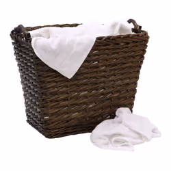 JVL Vertical Weave Rectangle Log Basket with Wooden Handles, Brown, Medium