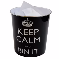 JVL Keep Calm and Bin It Waste Paper Bin - 25 x 26.5 cm, Black
