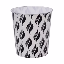 JVL Small Black Leaves Waste Paper Bin, 24.5cm x 26.5cm approx