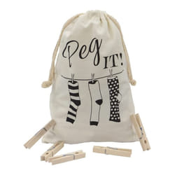 JVL Peg It, Peg Bag with Wooden Pegs, Pack of 100