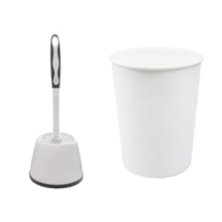 JVL Toilet Brush and White Plastic Bin - White