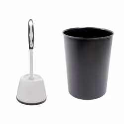 JVL Toilet Brush + Black Plastic Bin